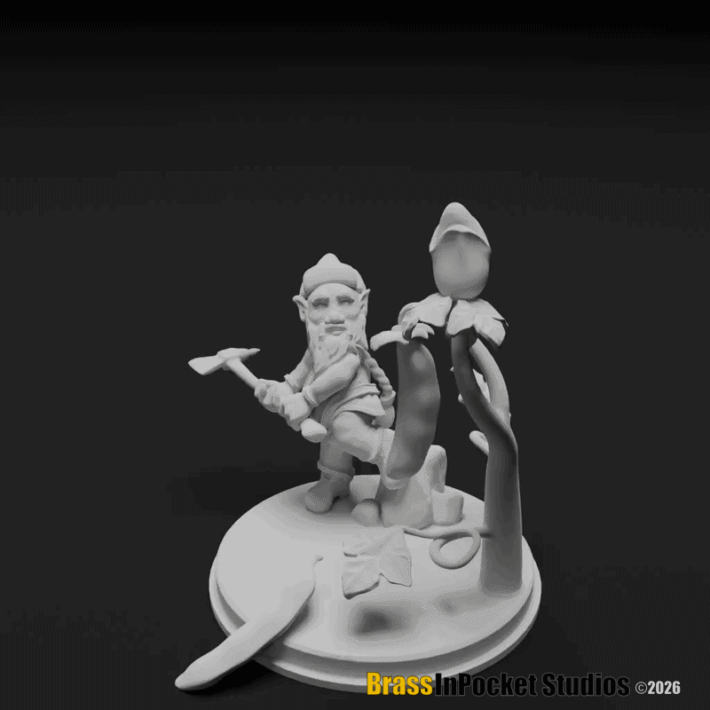 The Pocketeers: Axe & Garden – Pose 1 (STL Figure + Scenic Base) - Commercial License