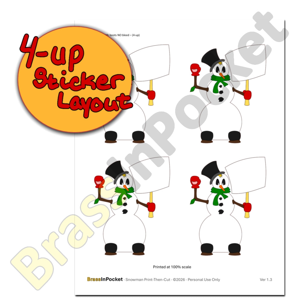 Snowman with Sign · Print‑Then‑Cut Set (Tier 2A - Plain)