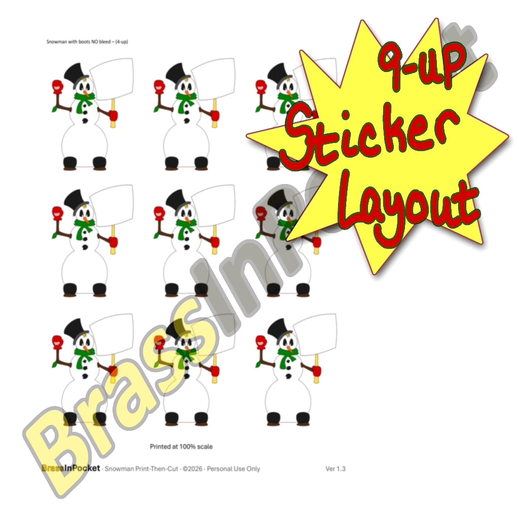 Snowman with Sign · Print‑Then‑Cut Set (Tier 2A - Plain)